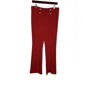Soho Dress Pants Women Medium Red Decorative Pearl Buttons Flare Holiday Stretch